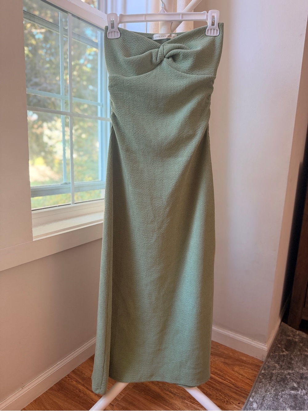 Altar'd State Strapless Twist Maxi Dress in Sage Green